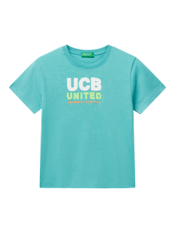 Benetton Printed Cotton T-Shirt, Teal Green