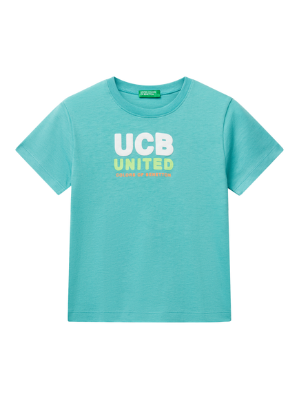Benetton Printed Cotton T-Shirt, Teal Green, Teal Green