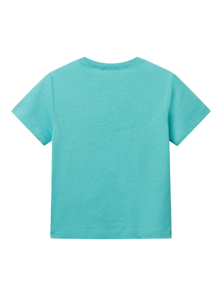 Benetton Printed Cotton T-Shirt, Teal Green - view 2, Teal Green