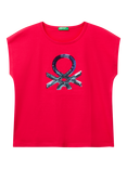 Benetton Kids' Sequin Embroidered Sleeveless T-Shirt, Fuchsia