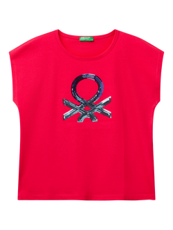 Benetton Kids' Sequin Embroidered Sleeveless T-Shirt, Fuchsia, Fuchsia