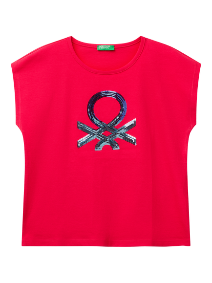 Benetton Kids' Sequin Embroidered Sleeveless T-Shirt, Fuchsia, Fuchsia