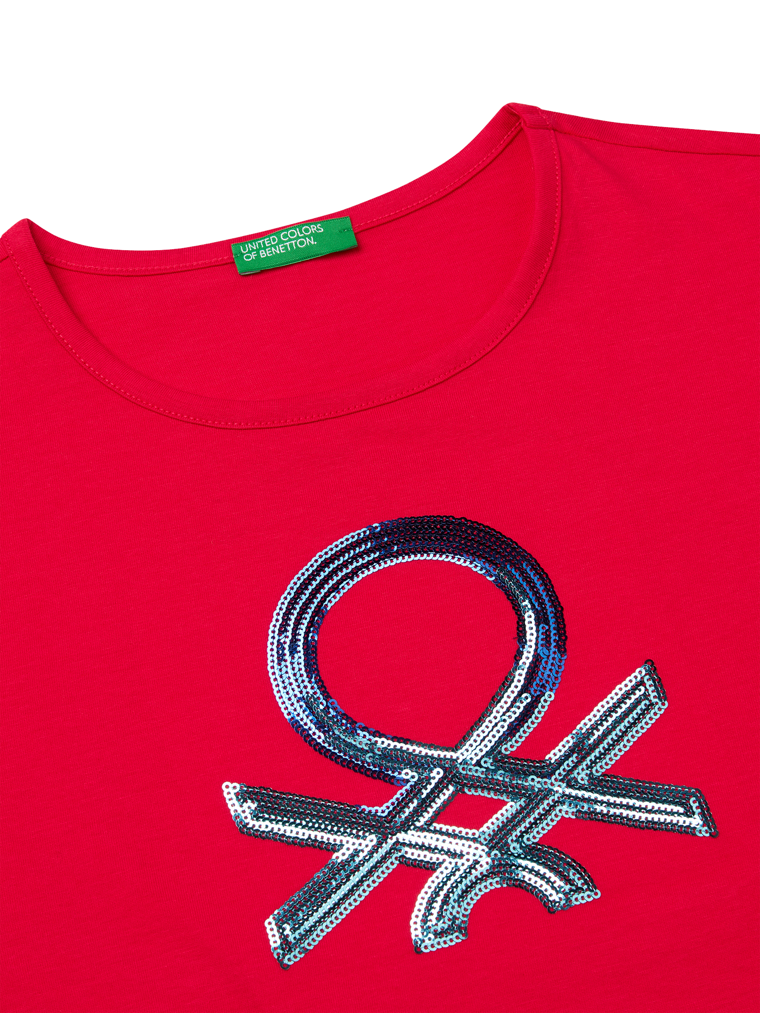 Product image 3 of 3, which shows Benetton Kids' Sequin Embroidered Sleeveless T-Shirt, Fuchsia, 6-7 years