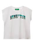 Benetton Kids' Shaded Sequin Emrboidery Sleeveless T-Shirt, Optical White