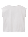 Benetton Kids' Shaded Sequin Emrboidery Sleeveless T-Shirt, Optical White