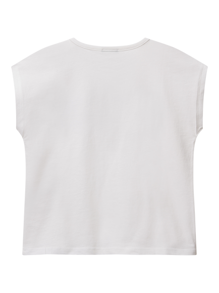 Benetton Kids' Shaded Sequin Emrboidery Sleeveless T-Shirt, Optical White - view 2, Optical White