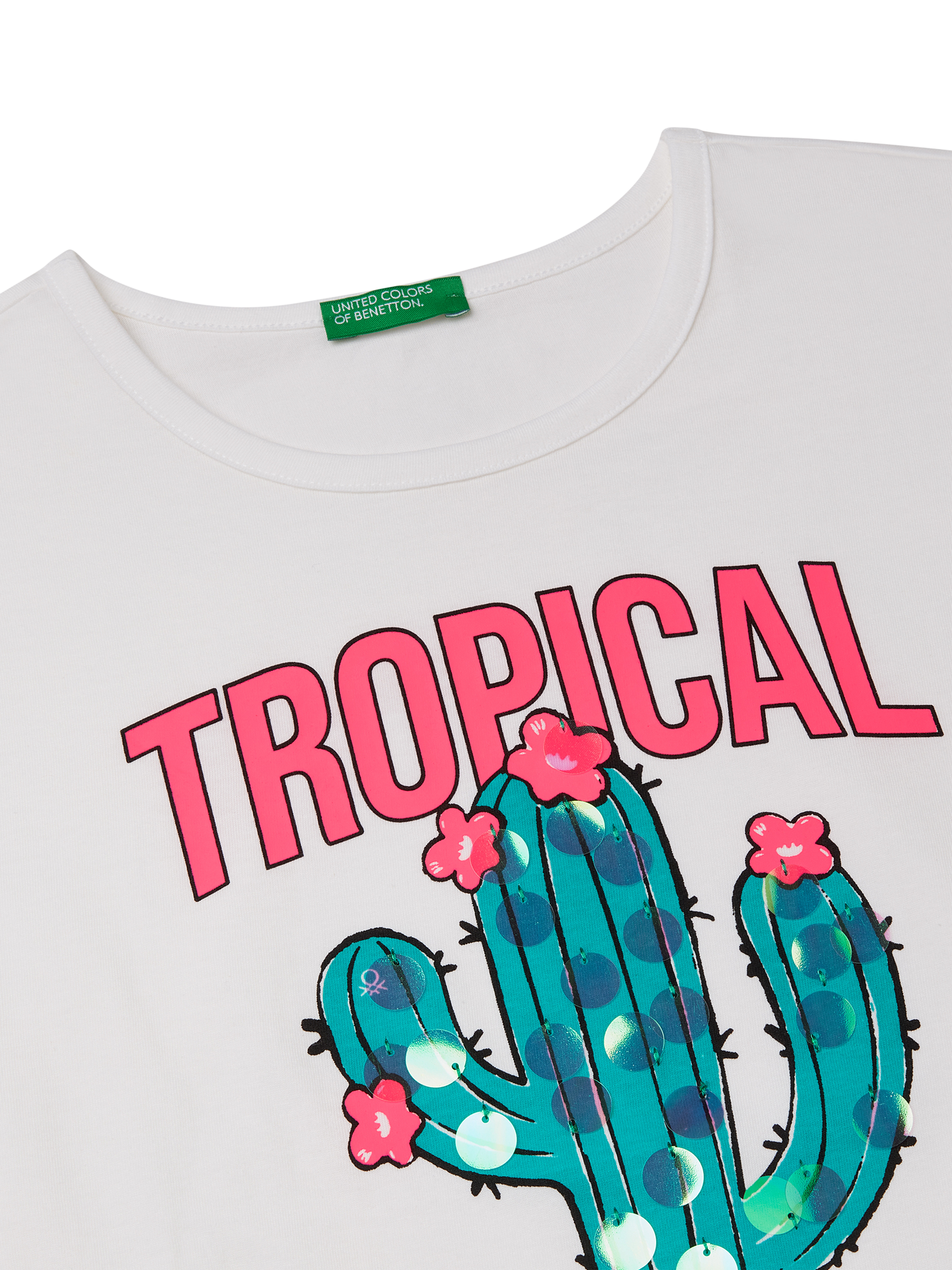 Product image 3 of 3, which shows Benetton Kids' Tropical Days Sleeveless T-Shirt, Optical White, 6-7 years