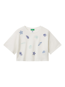 Benetton Kids' Shells Boxy T-Shirt, Offwhite