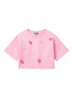 Benetton Kids' Shells Boxy T-Shirt, Pink