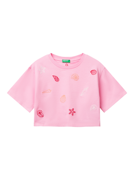 Benetton Kids' Shells Boxy T-Shirt, Pink
