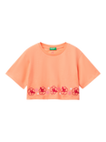 Benetton Kids' Flower Boxy T-Shirt, Peach
