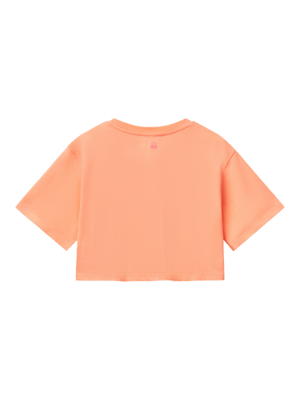 Benetton Kids' Flower Boxy T-Shirt, Peach - view 2, Peach
