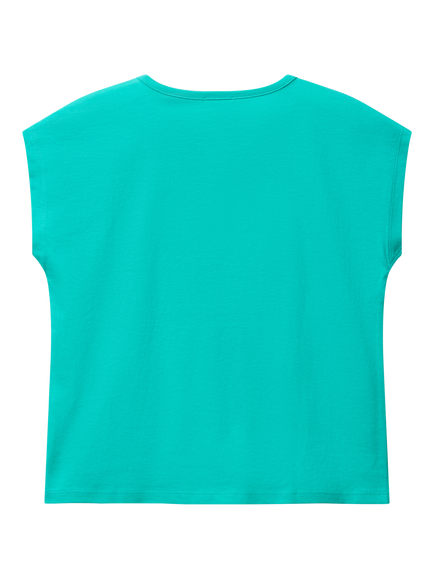 Benetton Kids' Sequin Embroidered Sleeveless T-Shirt, Teal Green - view 2, Teal Green