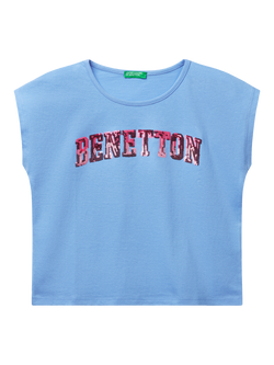 Benetton Kids' Shaded Sequin Embroidered Sleeveless T-Shirt, Periwinkle, Periwinkle