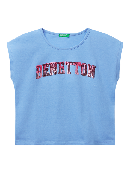 Benetton Kids' Shaded Sequin Embroidered Sleeveless T-Shirt, Periwinkle, Periwinkle