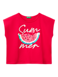 Benetton Kids' Watermelon Sequin Embroidery Sleeveless T-Shirt, Fuchsia