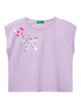 Benetton Kids' Starfish Sequin Embroidered Sleeveless T-Shirt, Lilac