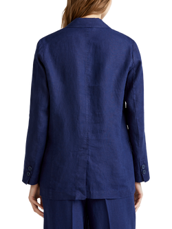 Benetton Single-Breasted Linen Blazer, Mid Blue - view 2, Mid Blue
