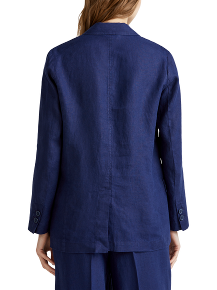 Benetton Single-Breasted Linen Blazer, Mid Blue - view 2, Mid Blue