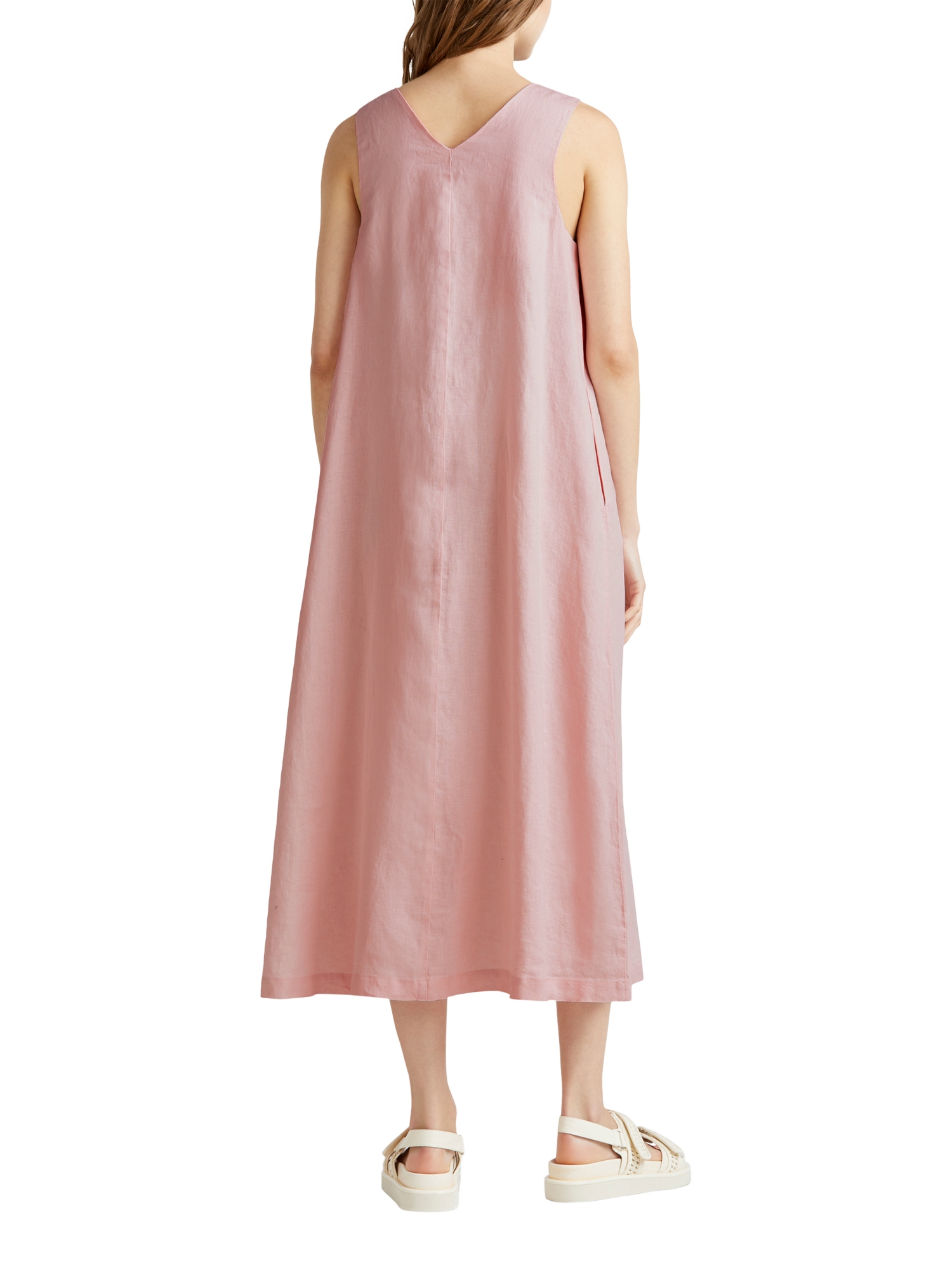 Product image 2 of 5, which shows Benetton Linen Sleeveless Midi Dress, Mid Pink, L