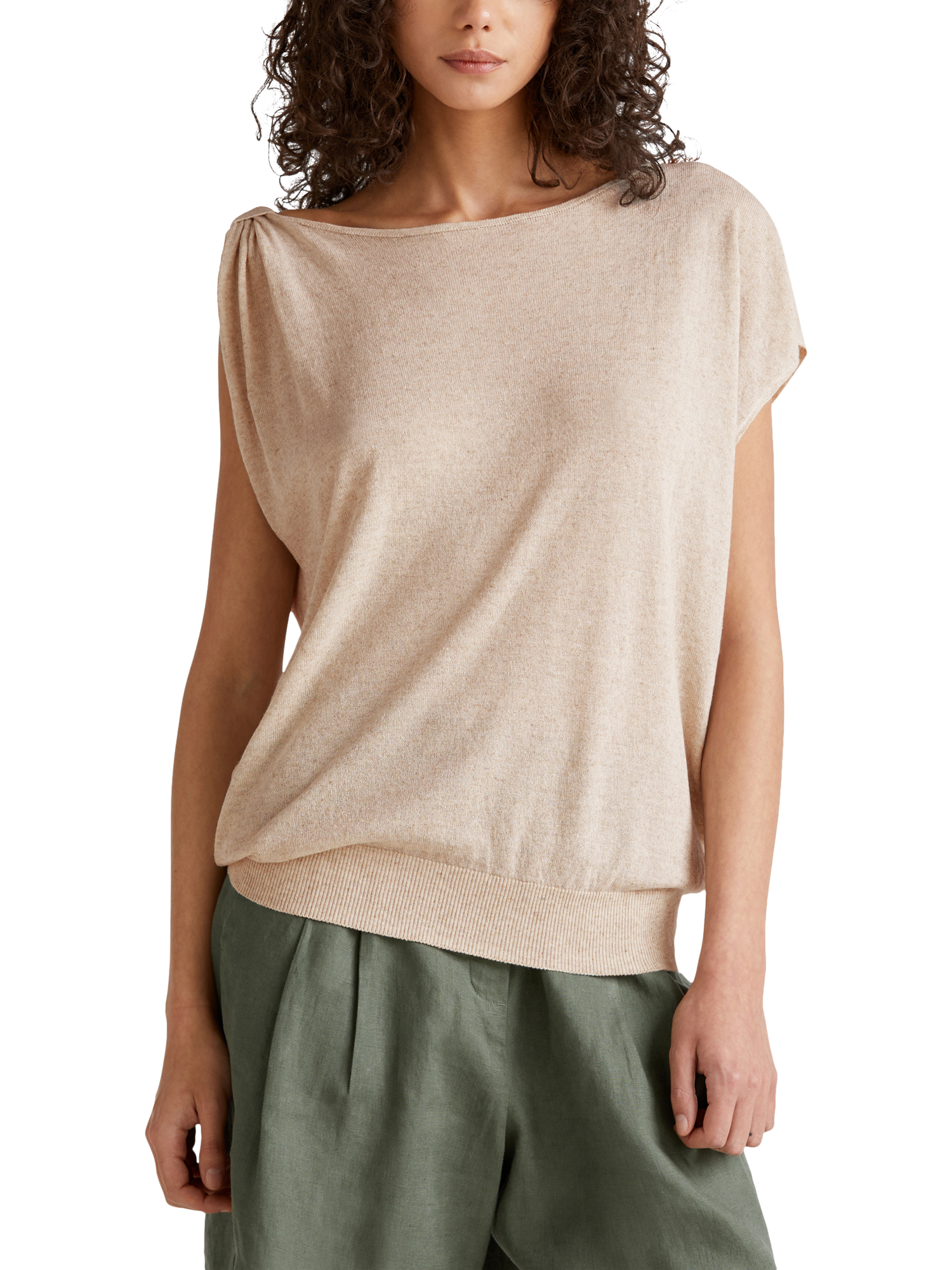Product image 1 of 6, which shows Benetton Asymmetric Sleeveless Jumper, Beige, L