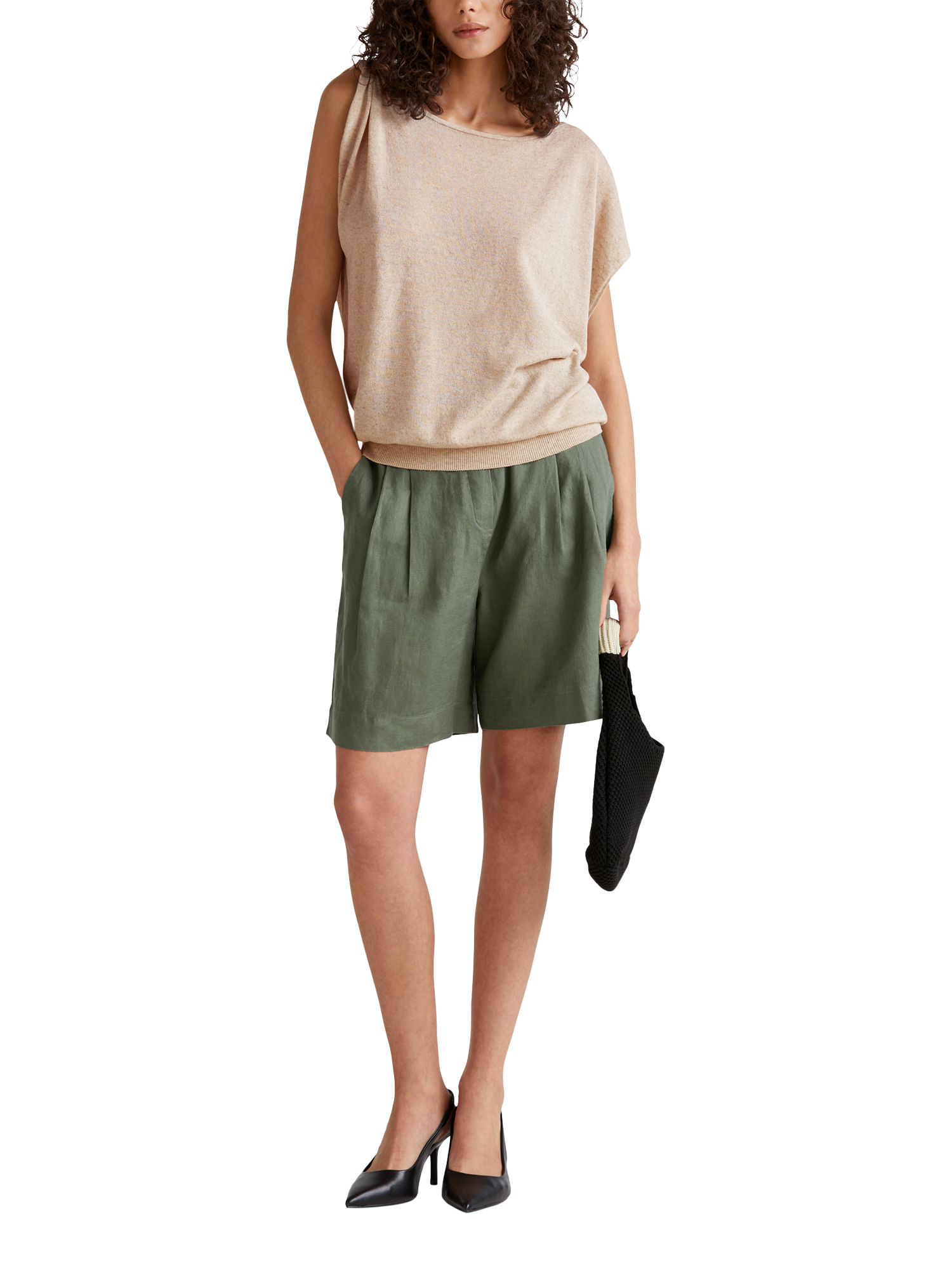 Product image 3 of 6, which shows Benetton Asymmetric Sleeveless Jumper, Beige, L