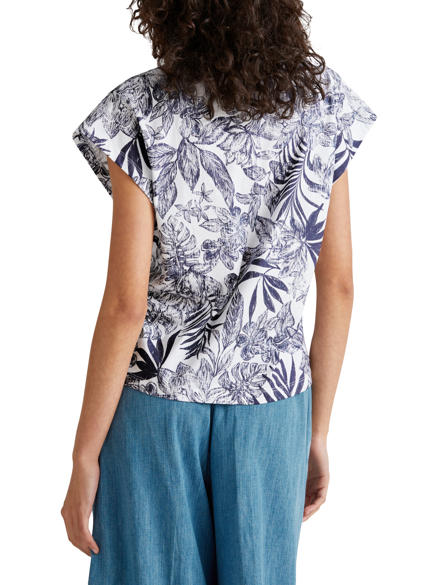 Product image 2 of 4, which shows Benetton Leaves V-Neck T-Shirt, Blue, XL