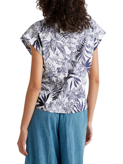 Benetton Leaves V-Neck T-Shirt, Blue - view 2, Blue