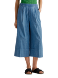 Benetton Pleated Cropped Denim Trousers, Mid Blue