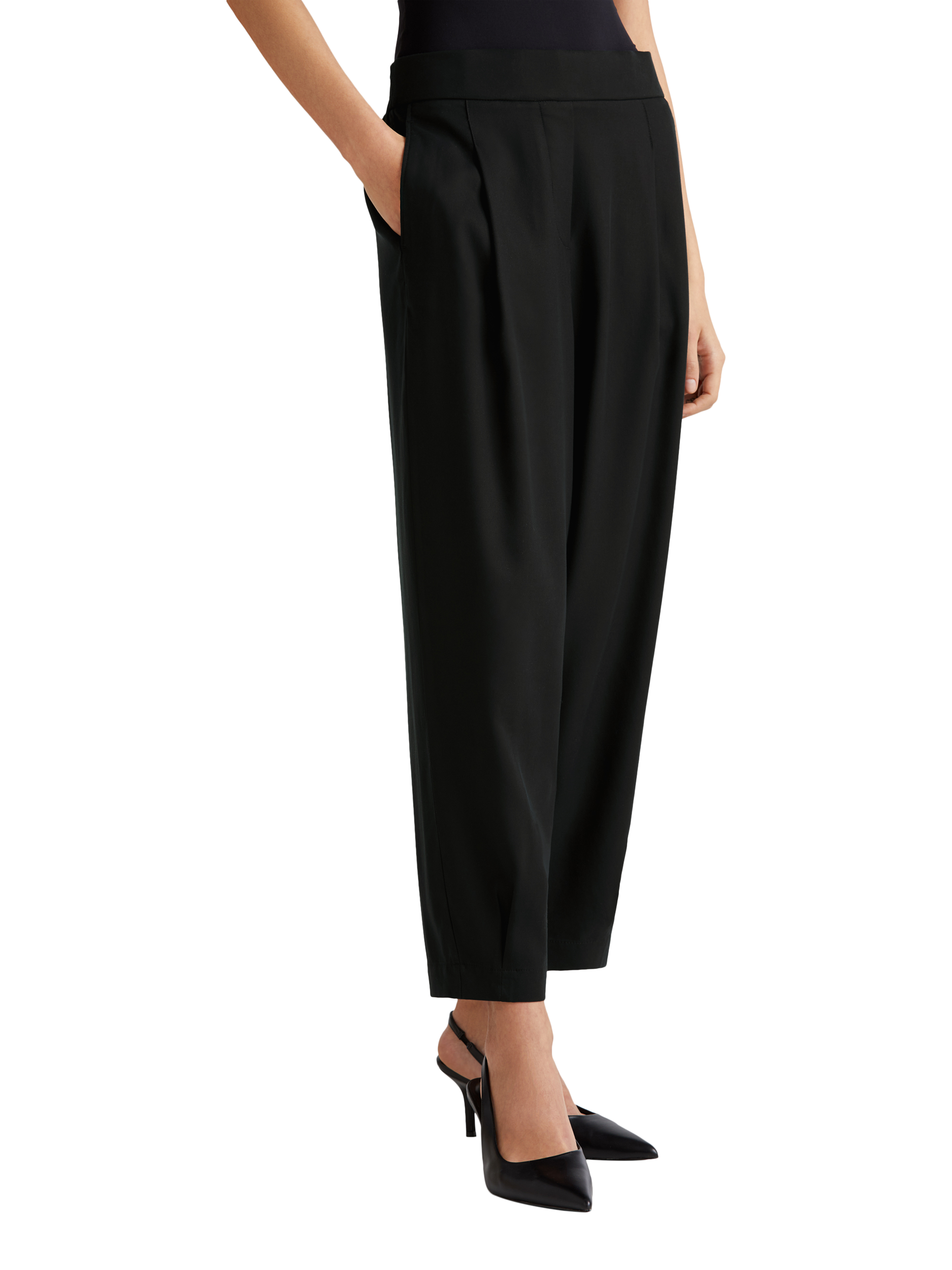 Product image 1 of 5, which shows Benetton Elasticated Waist Tailored Trousers, Black, XL