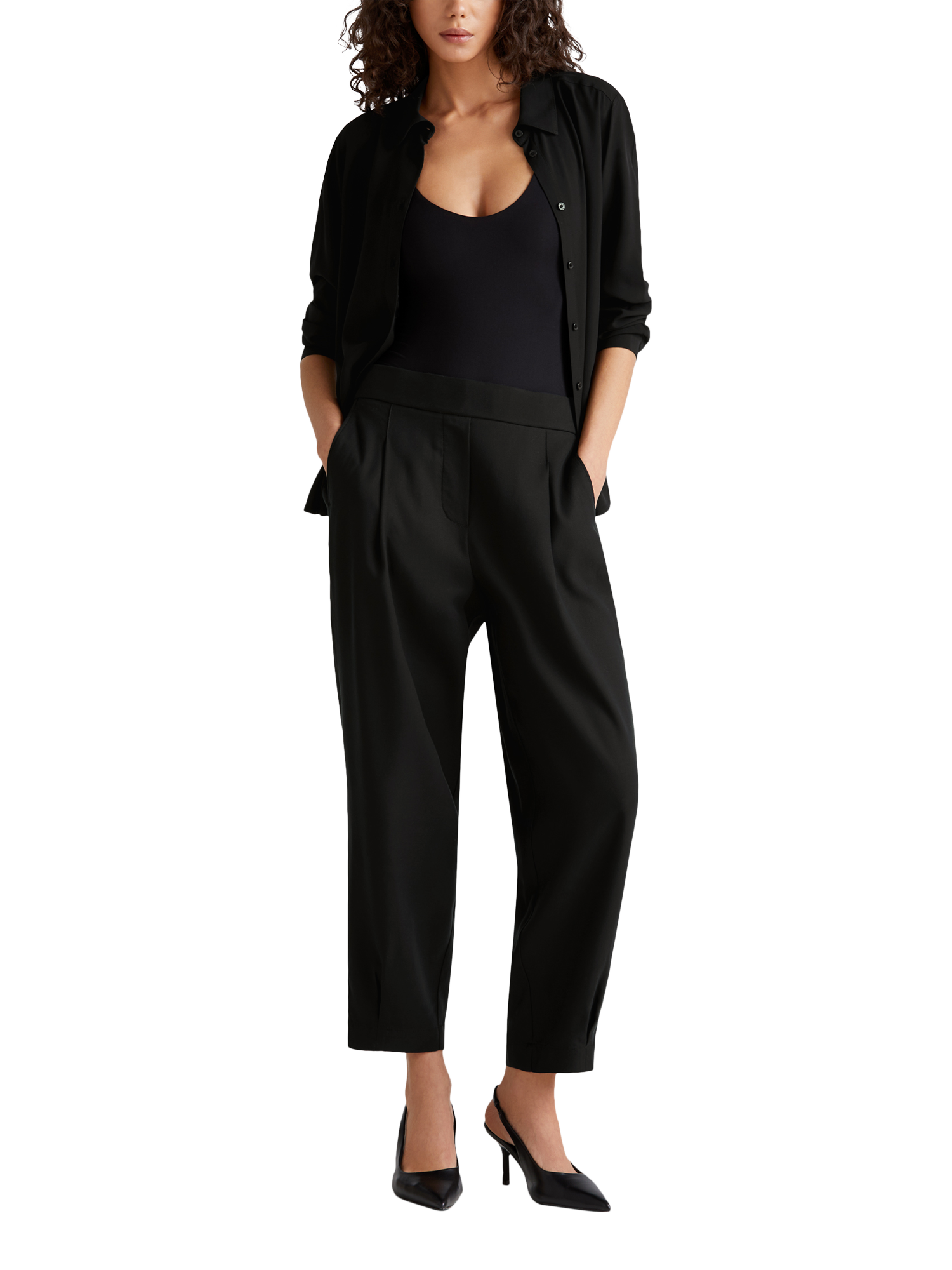 Product image 3 of 5, which shows Benetton Elasticated Waist Tailored Trousers, Black, XL