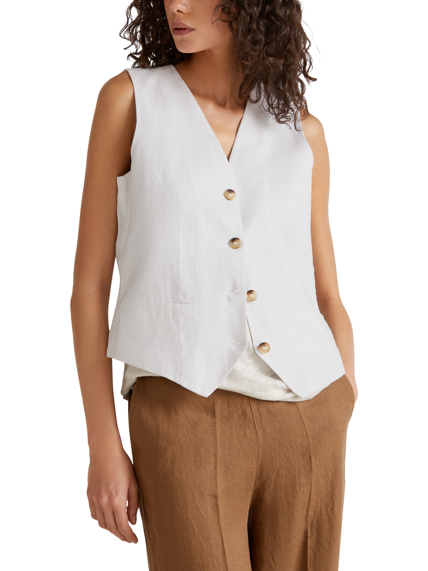 Product image 1 of 5, which shows Benetton Linen Waistcoat, White, 8