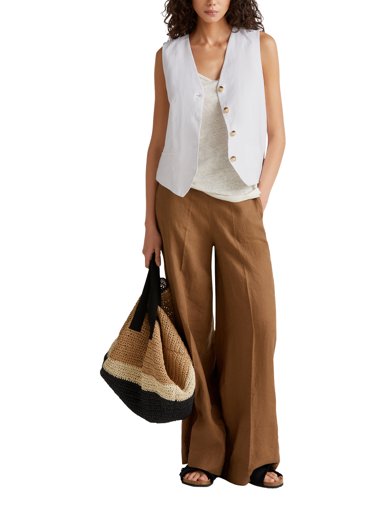 Product image 3 of 5, which shows Benetton Linen Waistcoat, White, 8