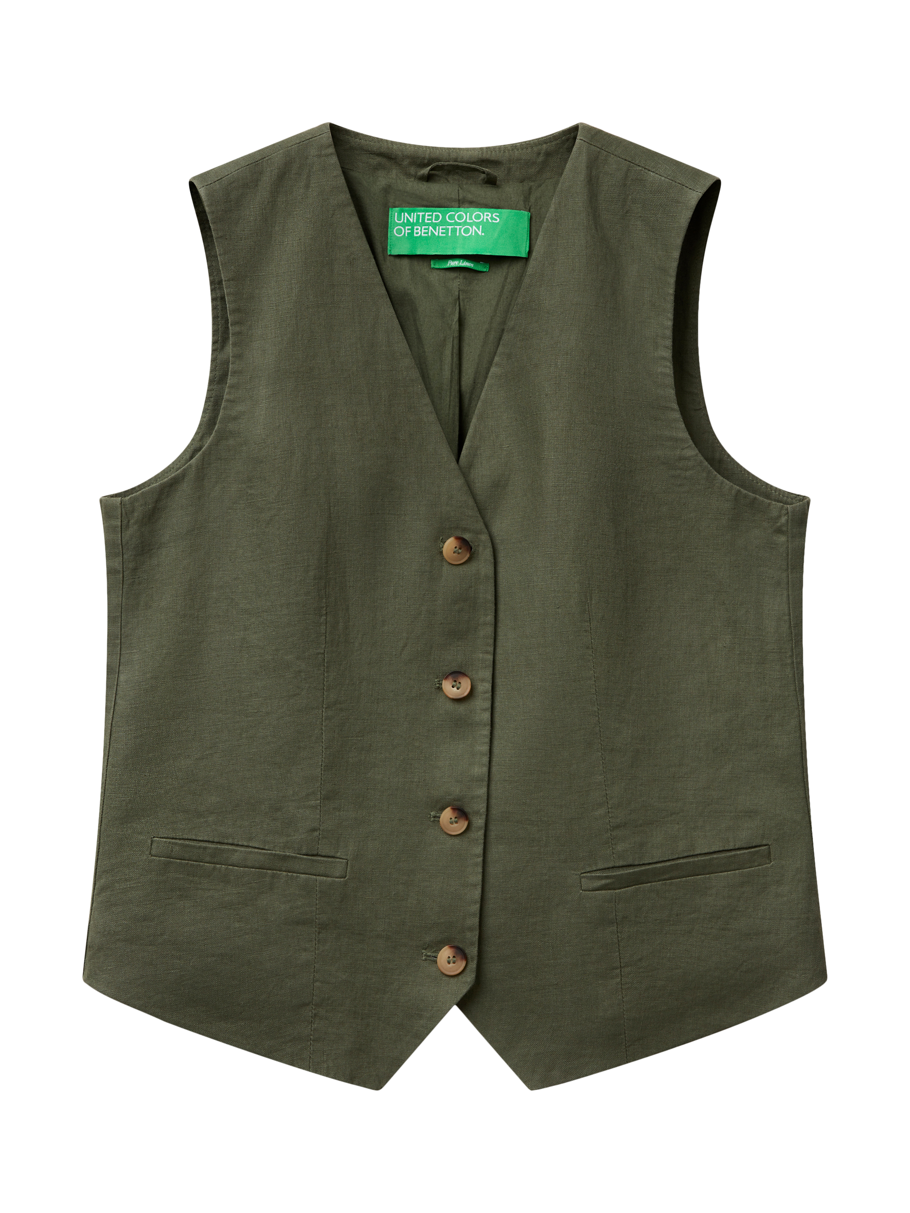 Product image 4 of 5, which shows Benetton Linen Waistcoat, Mid Green, 8