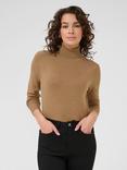 KAFFE Astrid Fine Knit Roll Neck Jumper, Mid Brown