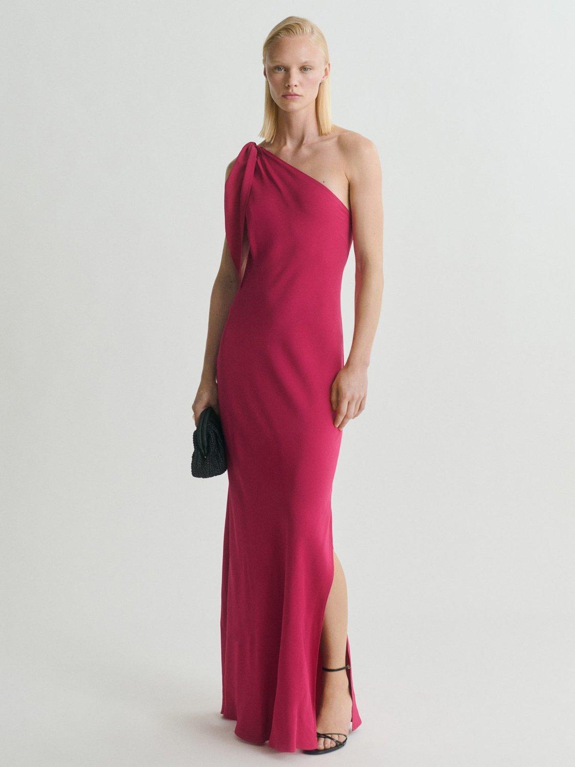 Product image 1 of 7, which shows Mango Lazaro Asymmetric Maxi Dress, Medium Red, 10
