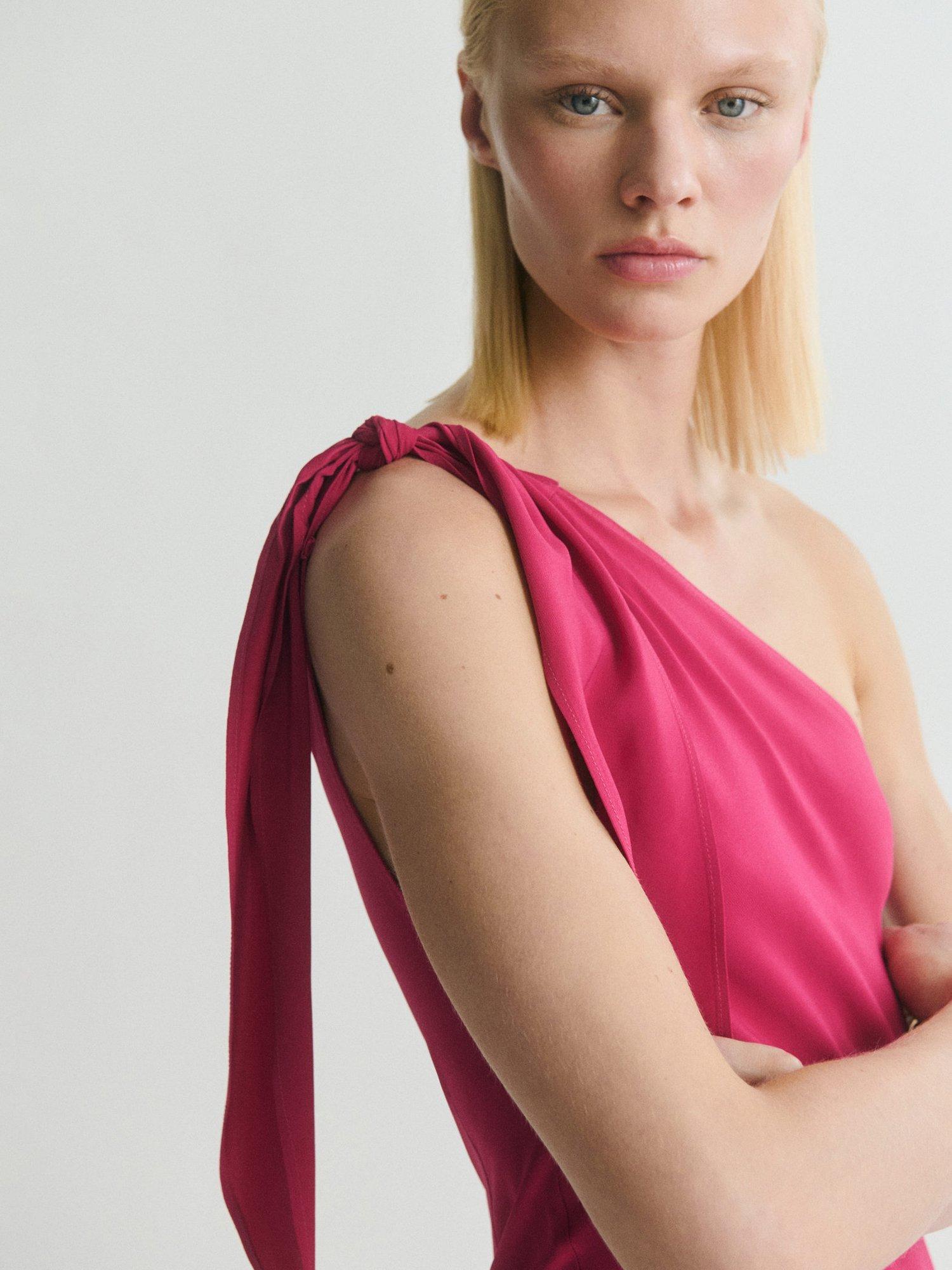 Product image 4 of 7, which shows Mango Lazaro Asymmetric Maxi Dress, Medium Red, 10