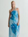 Mango Cielo Asymmetric Floral Dress, Medium Blue