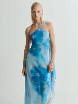 Mango Cielo Asymmetric Floral Dress, Medium Blue, Medium Blue
