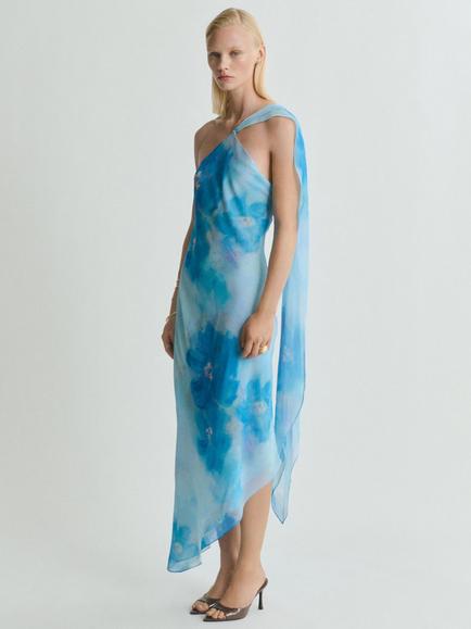 Mango Cielo Asymmetric Floral Dress, Medium Blue - view 2, Medium Blue