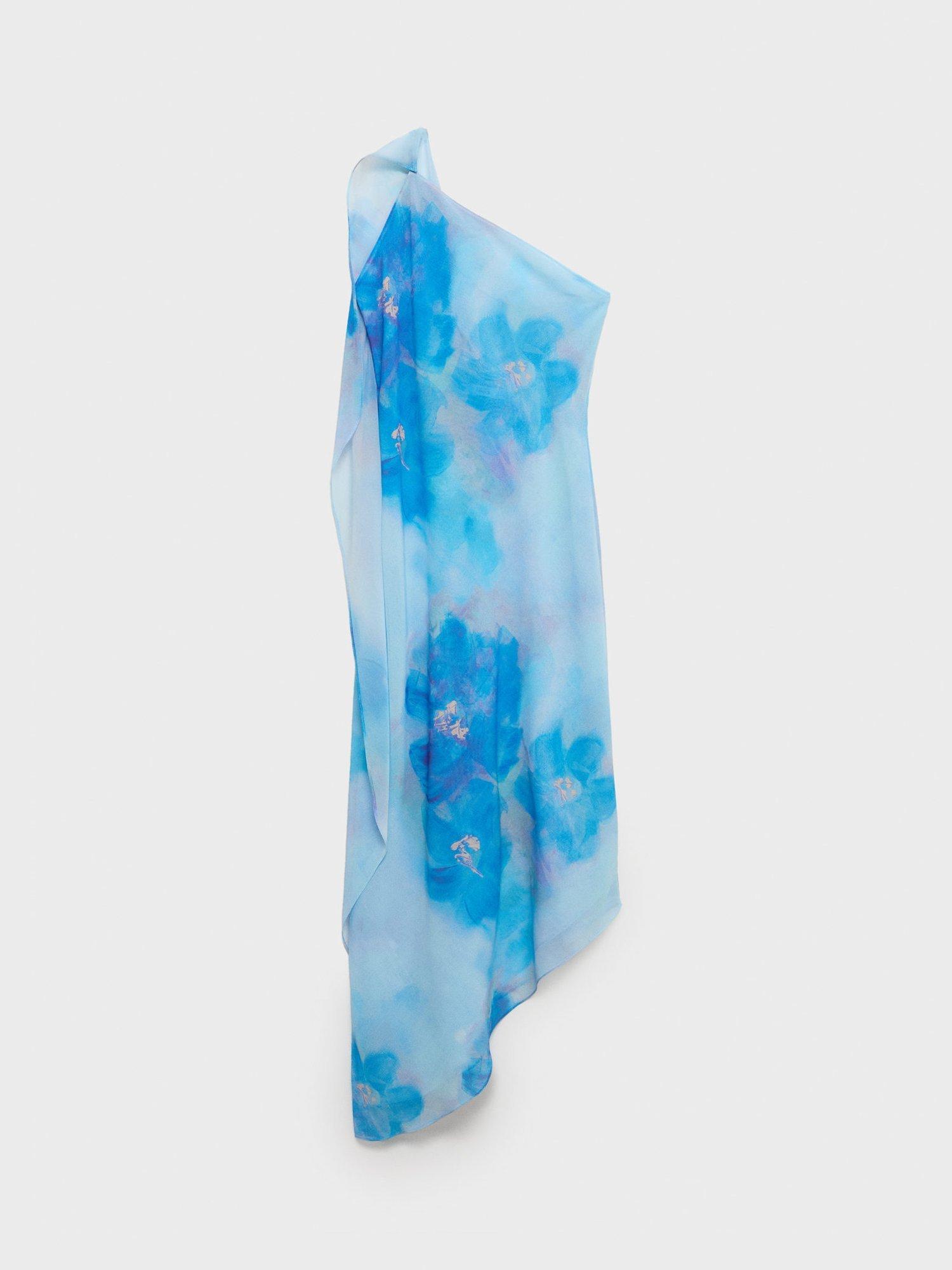 Product image 3 of 8, which shows Mango Cielo Asymmetric Floral Dress, Medium Blue, 10