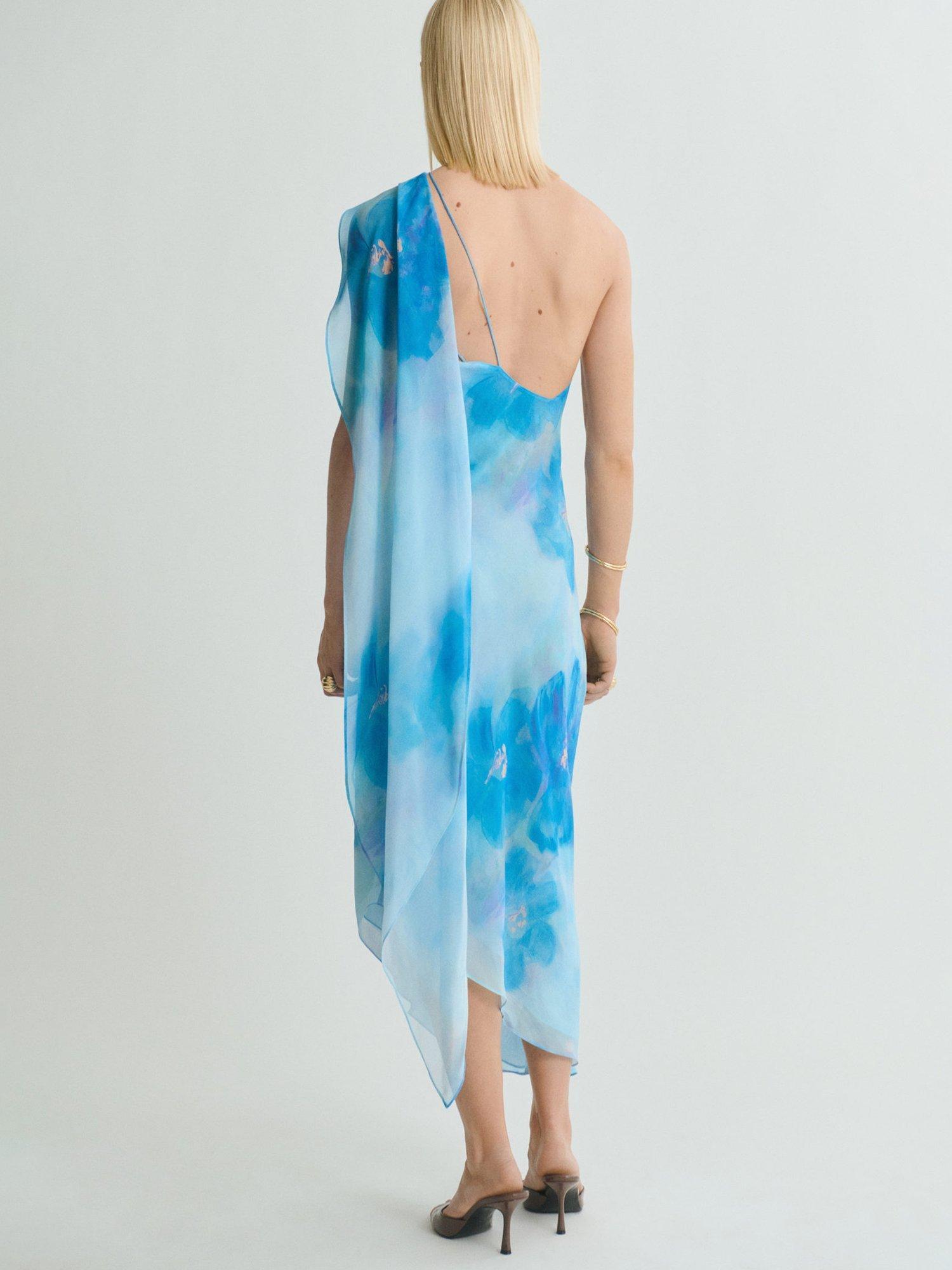 Product image 4 of 8, which shows Mango Cielo Asymmetric Floral Dress, Medium Blue, 10