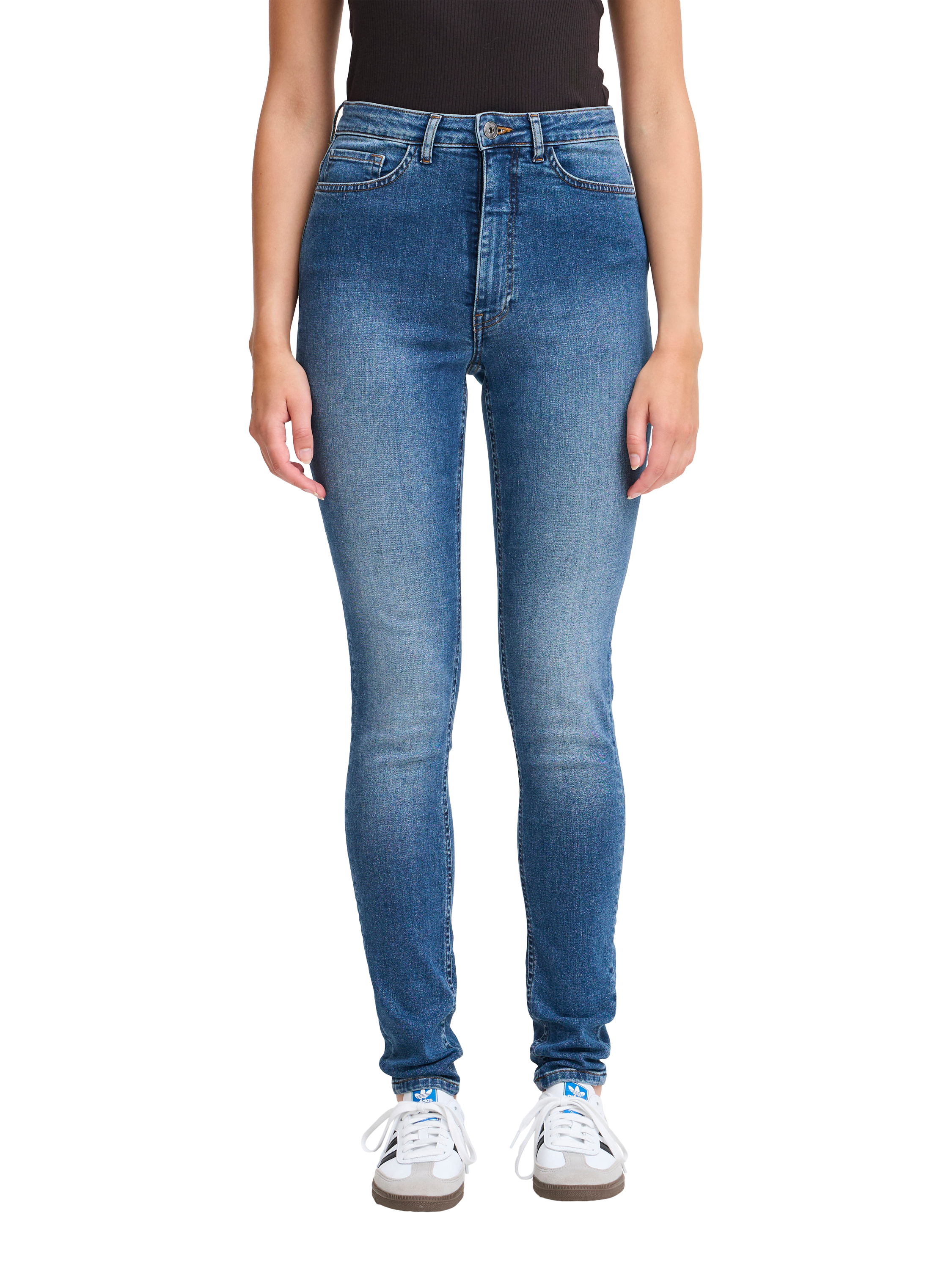 Product image 1 of 7, which shows ICHI Twiggy High Waist Slim Fit Jeans, Medium Blue, 34R