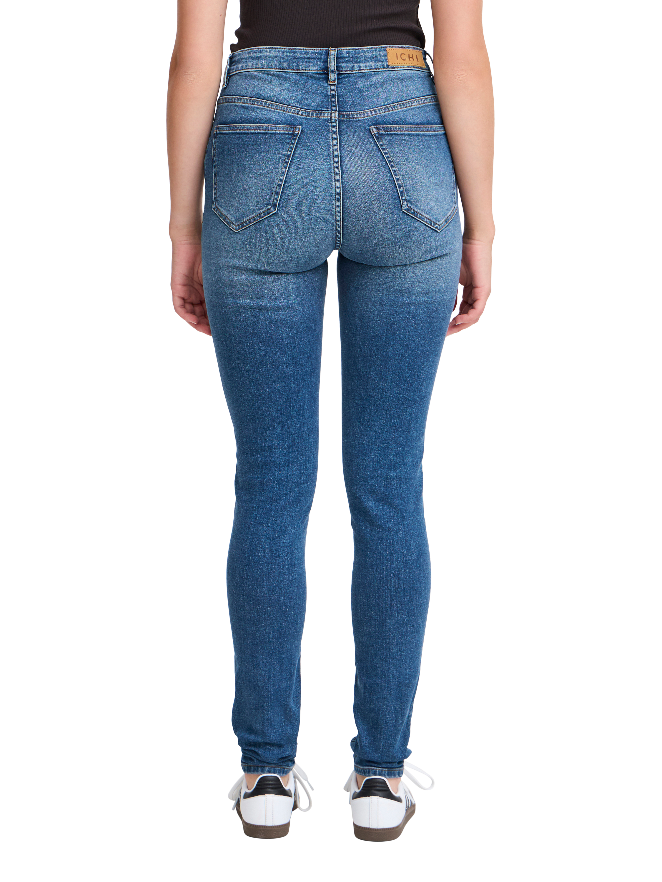 Product image 2 of 7, which shows ICHI Twiggy High Waist Slim Fit Jeans, Medium Blue, 34R