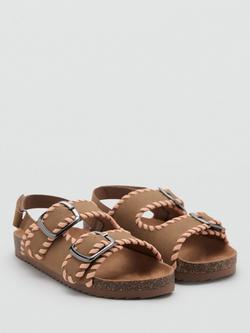 Mango Kids' Asia Embroidered Sandals, Medium Brown - view 2, Medium Brown