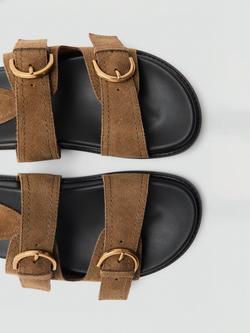 Mango Buckle Suede Sandals - view 2, Brown