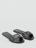 Mango Drea Leather Slider Sandals, Black