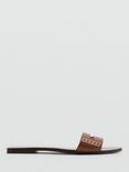 Mango Drea Leather Slider Sandals, Black, Mid Brown