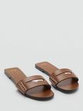 Mango Drea Leather Slider Sandals, Black, Mid Brown