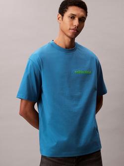 Calvin Klein Cotton Regular Fit Short Sleeve Logo T-Shirt, Bluesteel, Bluesteel